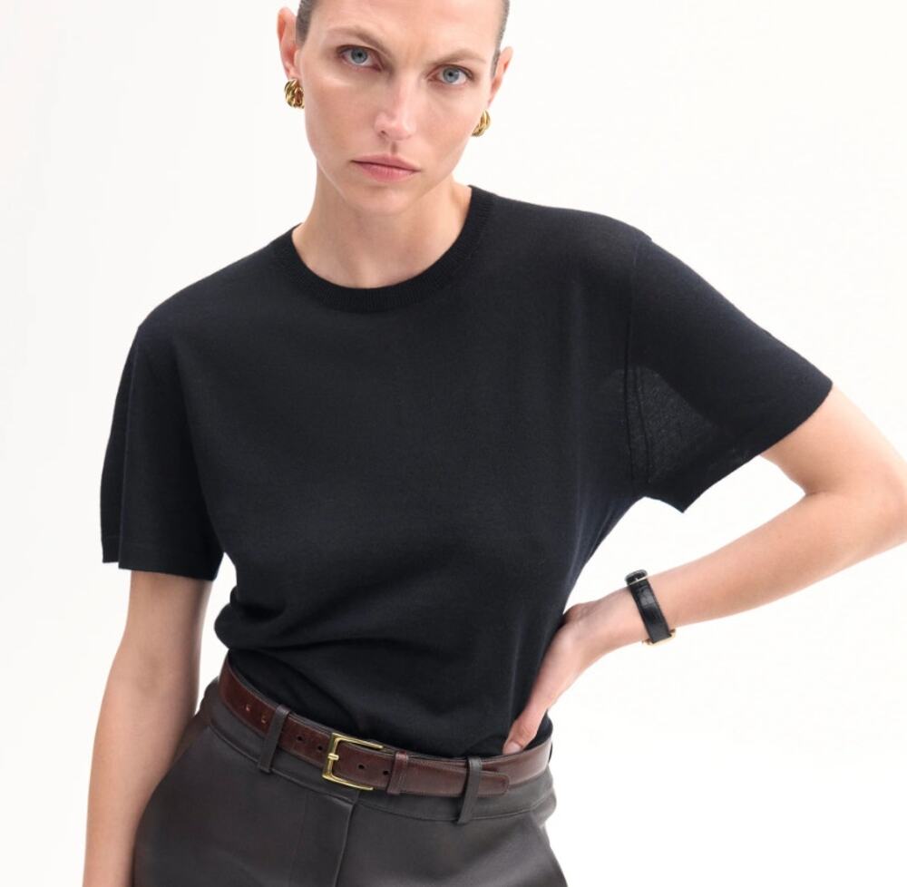 ACTIVE CASHMERE Women's T-Shirt Large Black 100% Cashmere Short Sleeve NWT